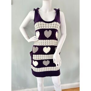 Y2k Style Purple Heart Sleeveless Hooded Tank Mini Knit Sweater Dress size Small